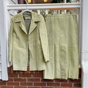Vintage Lew Magram Green Suede Leather Jacket Skirt Suit Set Size 18 Women’s
